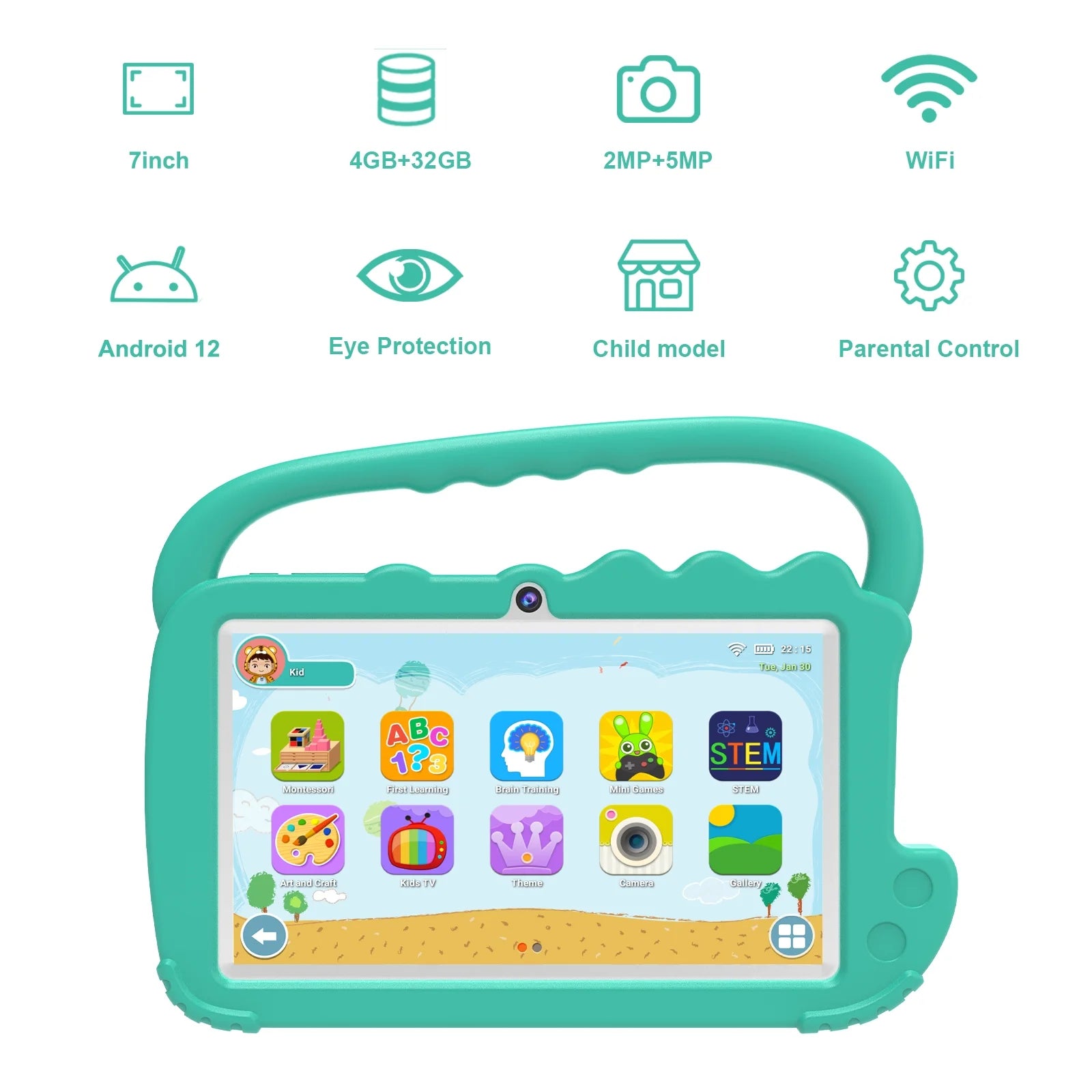 Kids Tablet, Toddler Tablet, 7" Tableta for Boys Girls, 32GB ROM 4GB RAM Android Tablet, Wifi Dual Camera Safety Eye Protection Screen, Parental Control APP, Latest Model Kid Tablets.